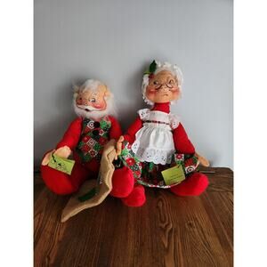 Vintage Annalee Mobilitee Dolls Santa Mrs. Claus Posable 1971 Original Tags
